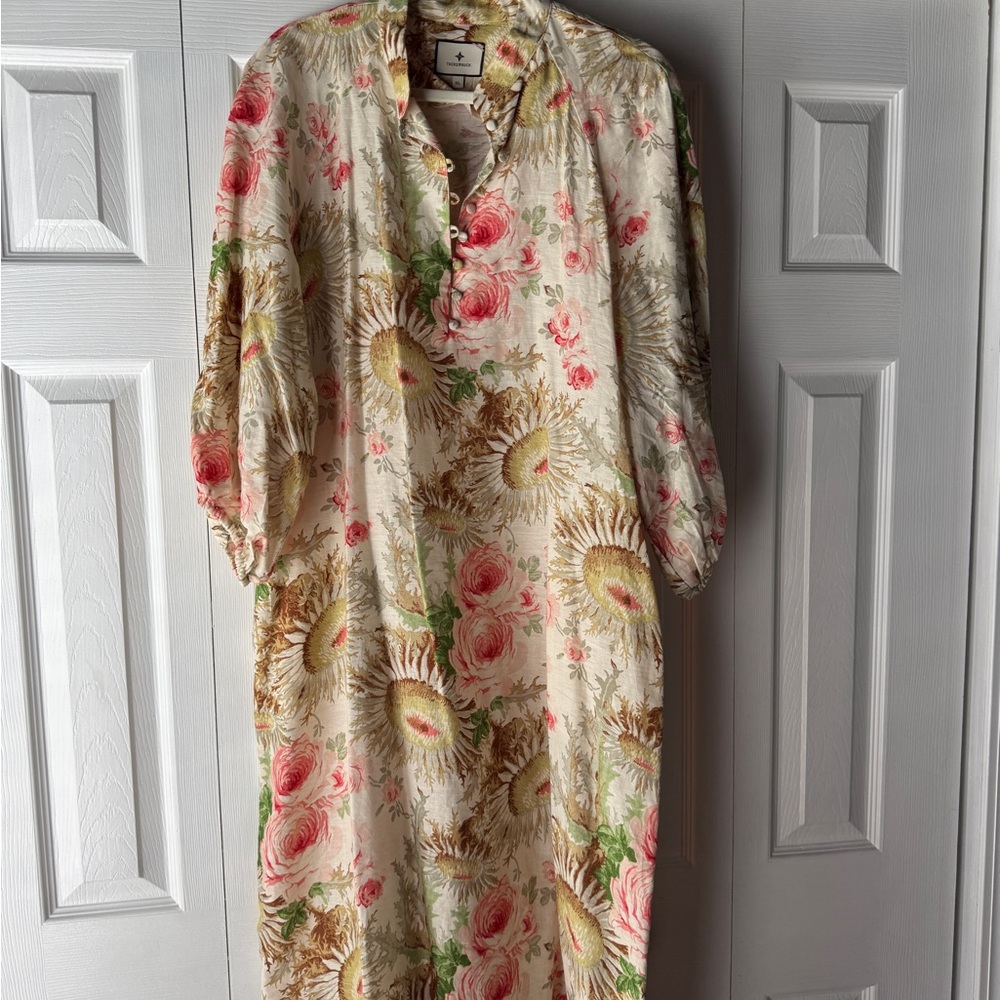 Tuckernuck Floral Midi Dress - Cream, Pink, Green